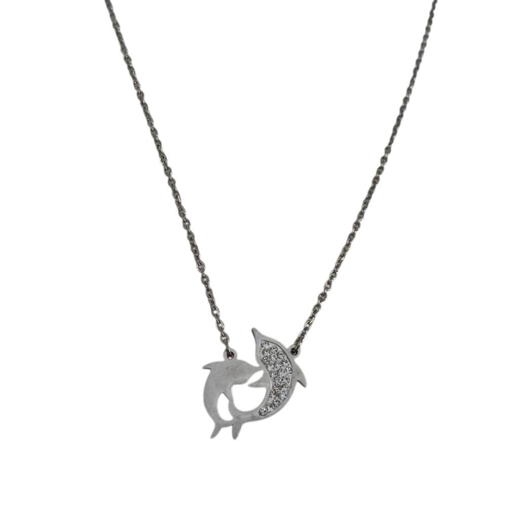 Silver Dolphin Pendant Necklace Women Crystal Minimalist Ocean Jewelry - Picture 6 of 6